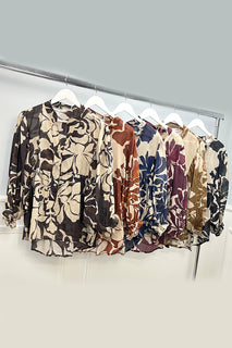 V-Neck, Button Detailed, 100% Cotton, Elasticated Cuff, Printed Top