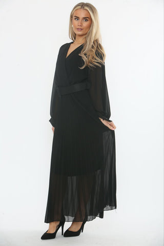 V Wrap Over, Elasticated Waist, Belt Detailed, Pleated Dress