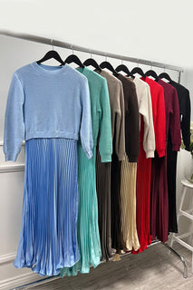 Round Neck, Pleated Hem, Jumper Dress