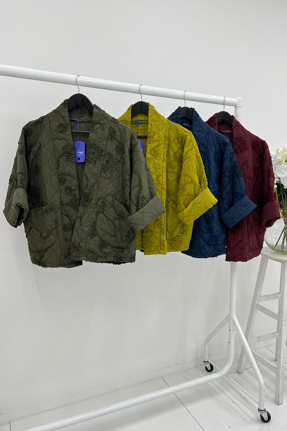 Quilted floral embroidered jackets