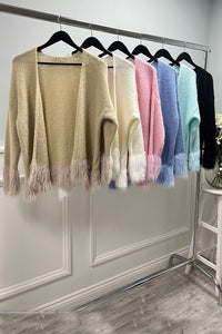 Fur Detailed, Mohair, Lana Wool &amp; Acrylic Knitted Cardigan