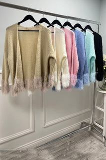 Fur Detailed, Mohair, Lana Wool & Acrylic Knitted Cardigan