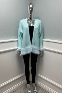 Fur Detailed, Mohair, Lana Wool &amp; Acrylic Knitted Cardigan