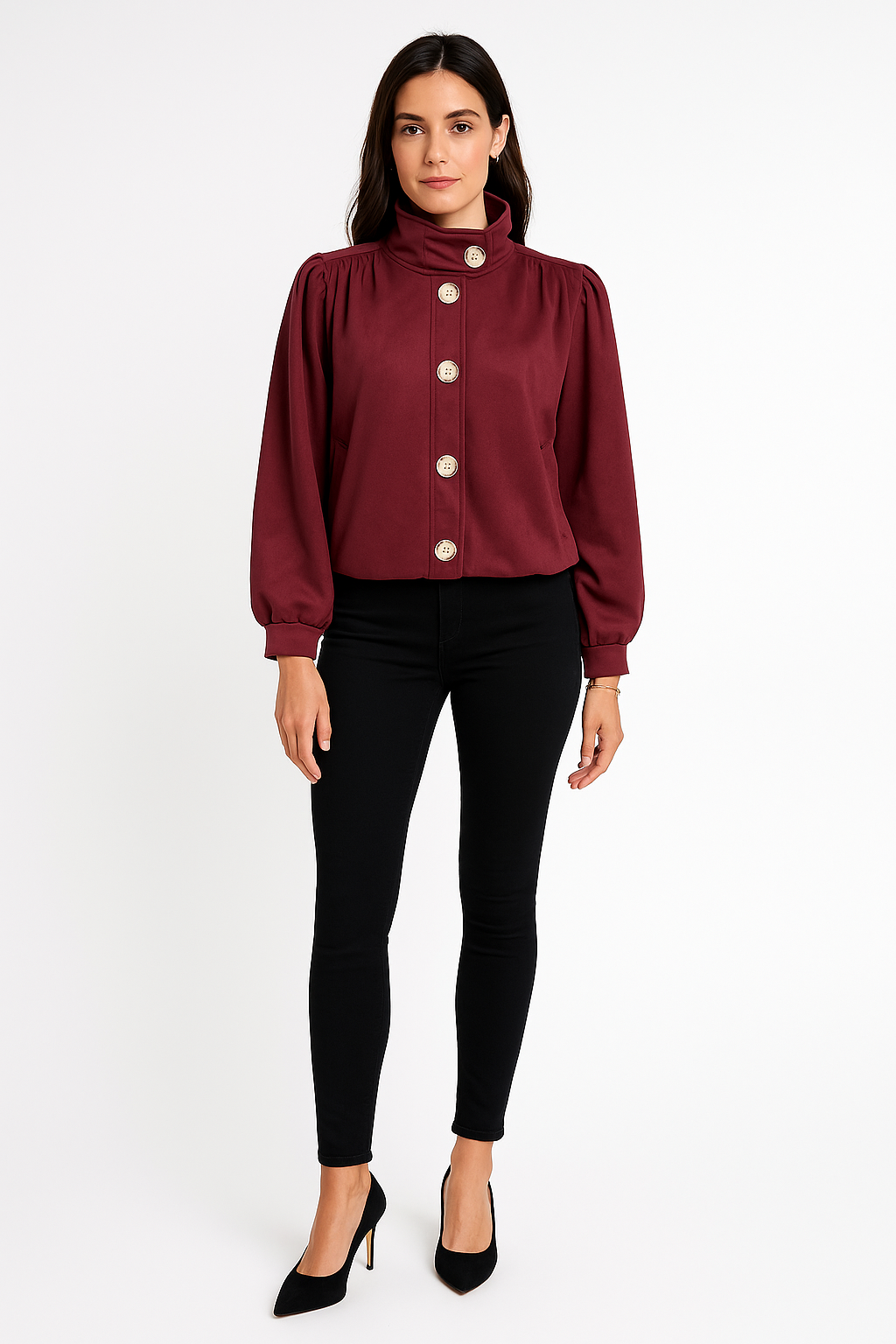 High Neck, Two Pocket Suede Jacket