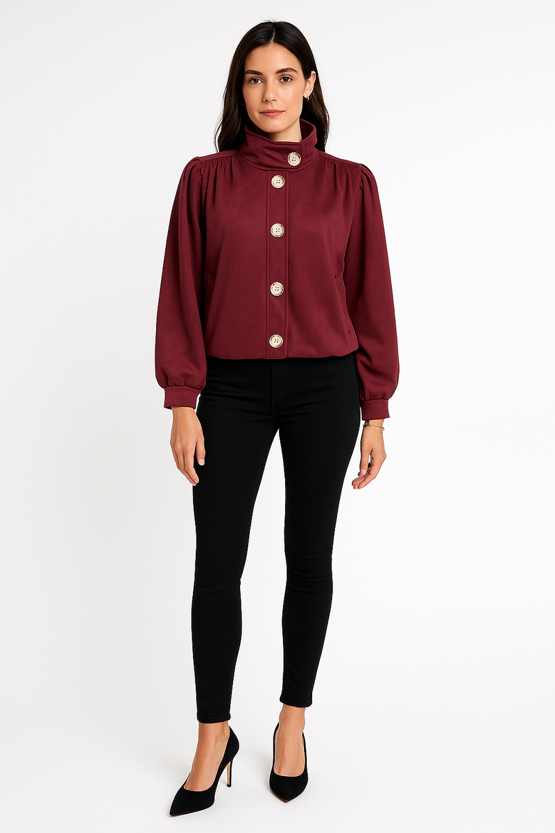 High Neck, Two Pocket Suede Jacket