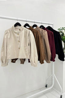 High Neck, Two Pocket Suede Jacket