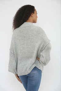 High Neck, Golden Button Through, Acrylic & Polymide Knitted Cardigan