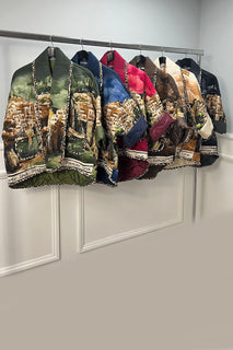 Quirky and cozy , padded jacket with a Tower print