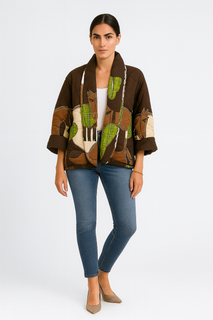 Quirky and cozy , padded jacket with a bold horse print