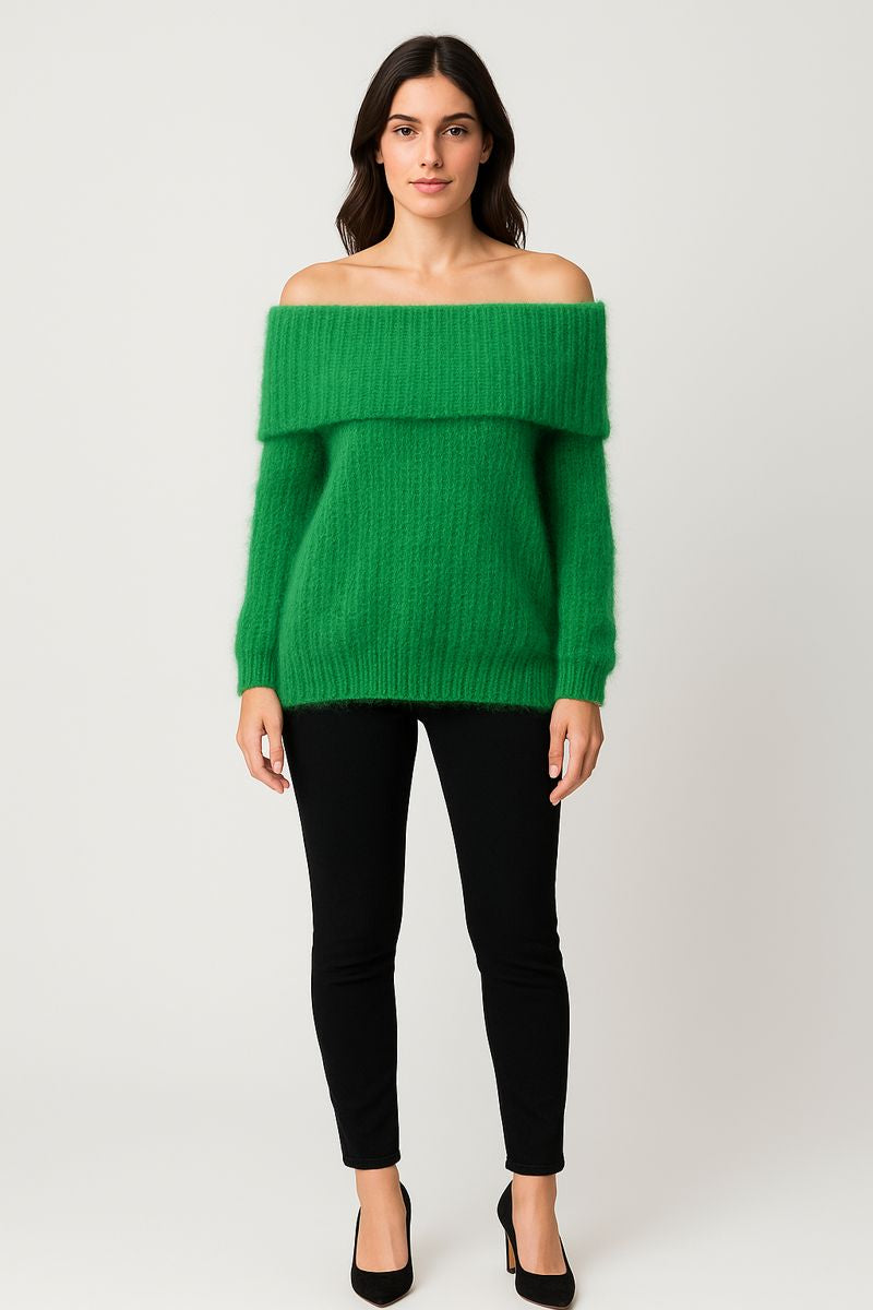 Off The Shoulder, Acrylic & Polymide Knitted Jumper