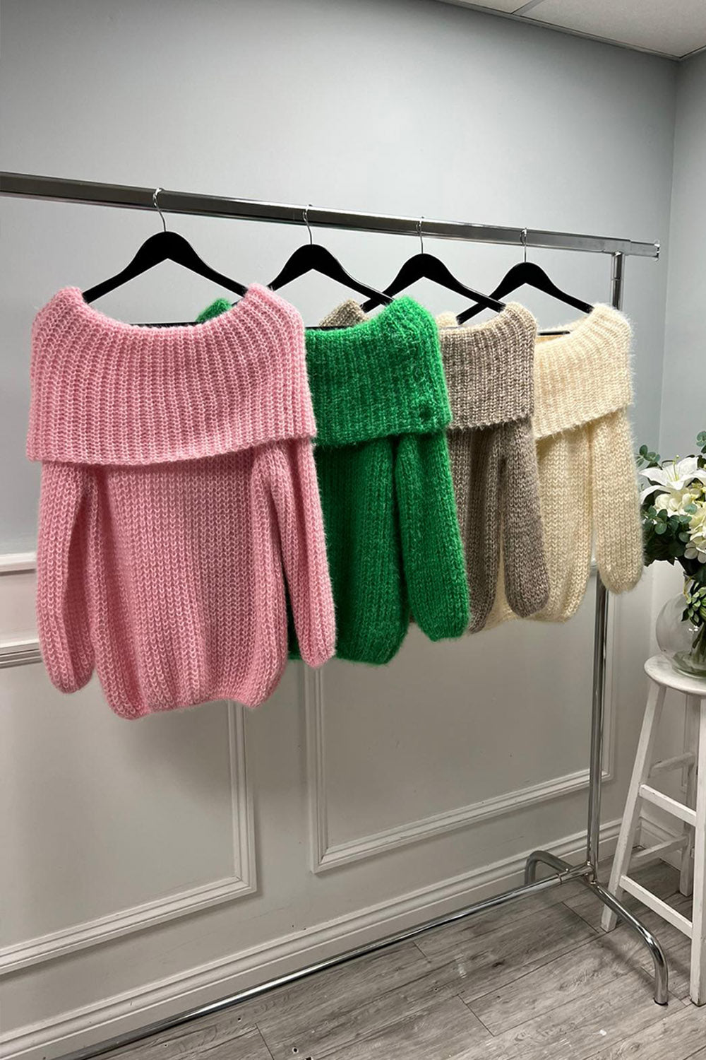 Off The Shoulder, Acrylic & Polymide Knitted Jumper