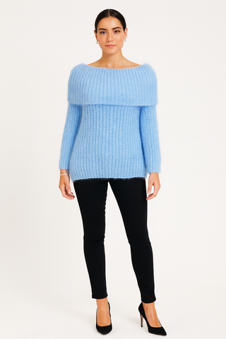 Off-Shoulder Fluffy Rib-Knit Sweater