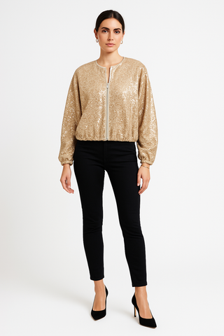 Gold Sequin Jacket – Zip-Up Party Style