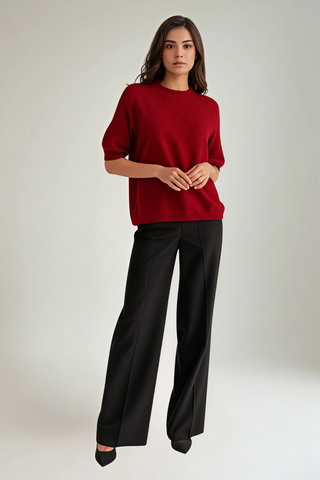 Elasticated Waist, Two Pocket Wide Leg Knitted Trouser
