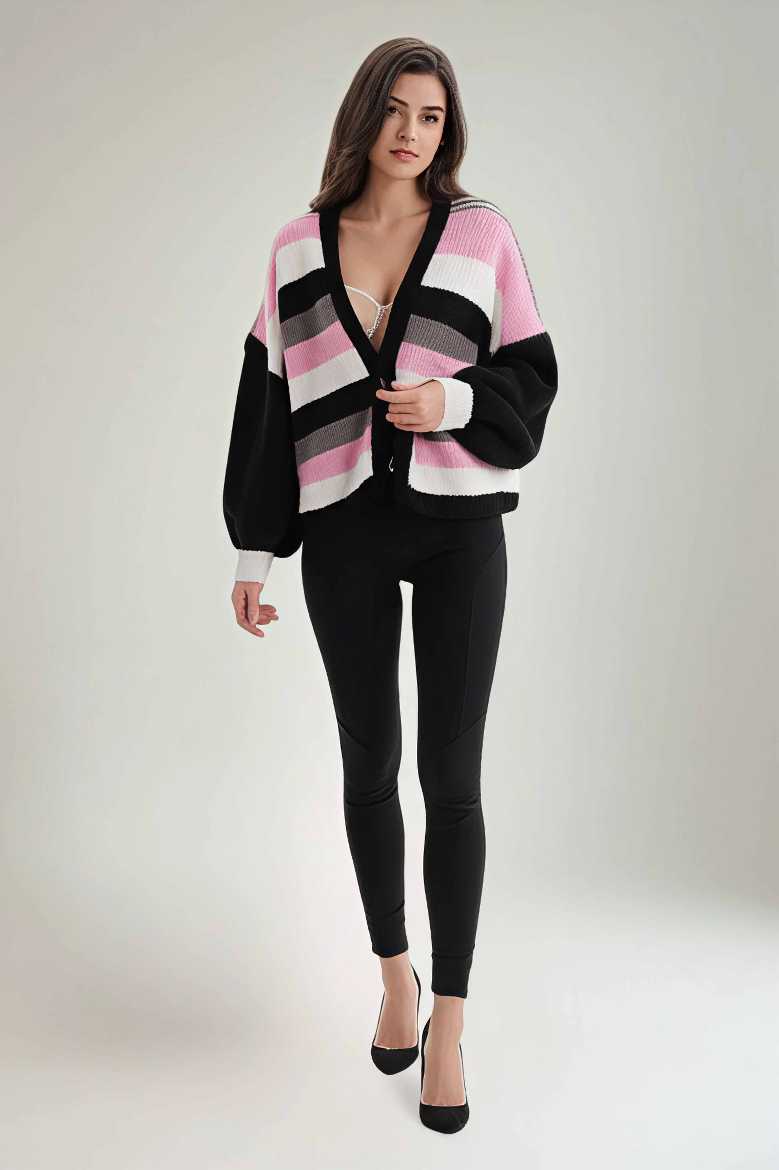 Lana Wool, Viscose, Nylon & Acrylic Knitted Stripe Cardigan