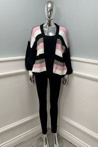 Lana Wool, Viscose, Nylon & Acrylic Knitted Stripe Cardigan