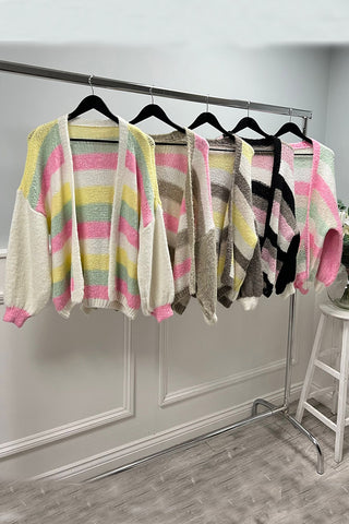 Lana Wool, Viscose, Nylon & Acrylic Knitted Stripe Cardigan