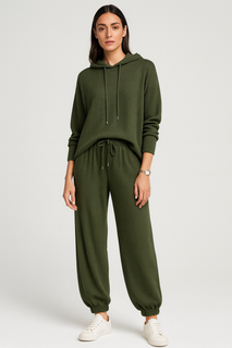 Ribbed lounge set with a relaxed hooded top and tapered joggers