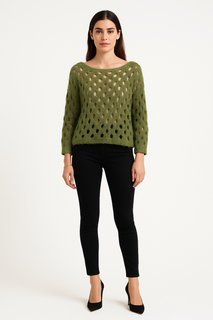 Slash Neck, Lana Wool & Polymide Knitted Jumper