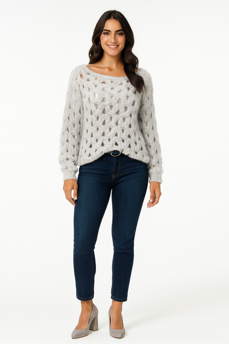 Slash Neck, Lana Wool & Polymide Knitted Jumper