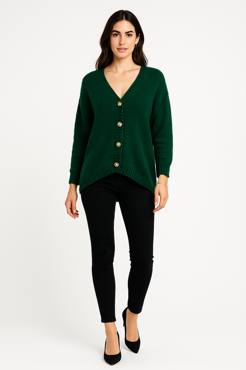 V-neck Button-Up Knit Cardigan