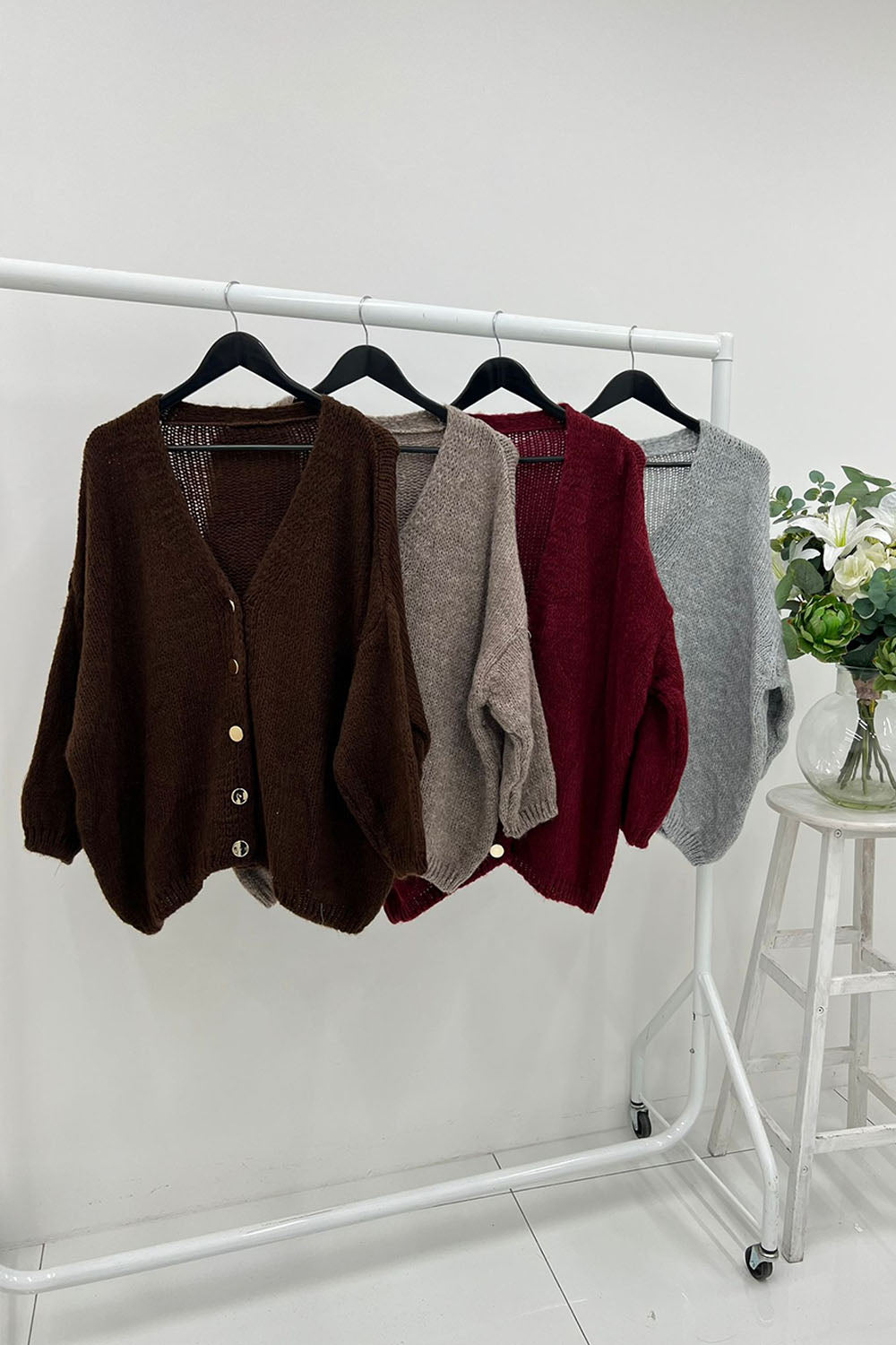 V-neck Button-Up Knit Cardigan