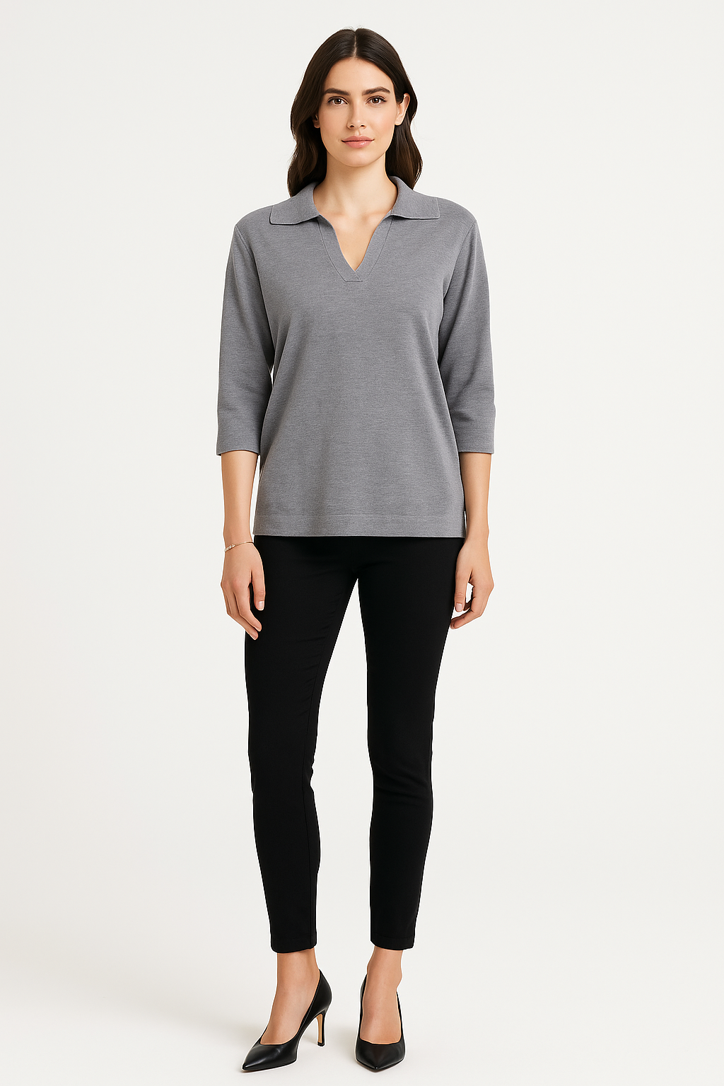 Collared, V-Neck, Viscose, Polymide & Modal Knitted Jumper Top.