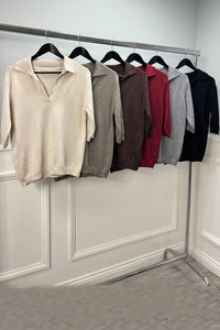 Collared, V-Neck, Viscose, Polymide & Modal Knitted Jumper Top.