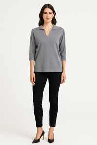 Collared, V-Neck, Viscose, Polymide & Modal Knitted Jumper Top.