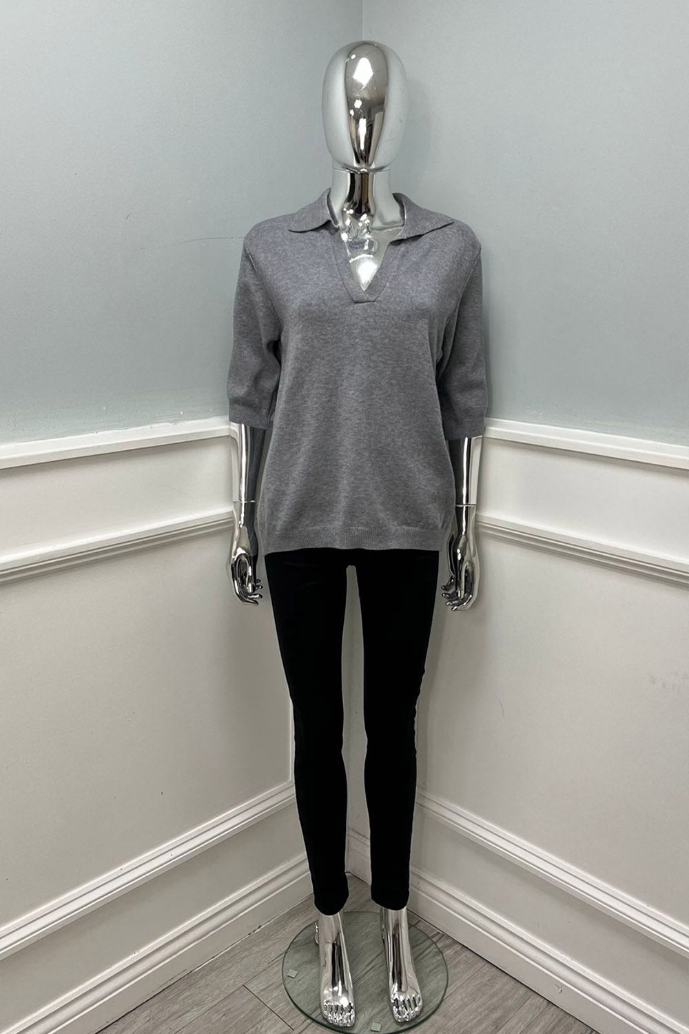 Collared, V-Neck, Viscose, Polymide & Modal Knitted Jumper Top.