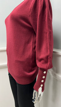 V-neck sweater — tailored with soft puff sleeves, ribbed cuffs, and a smooth, clean silhouette 25119