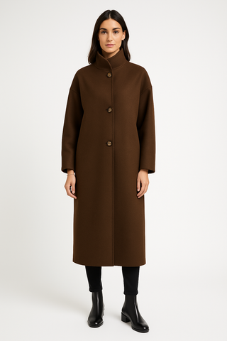 Longline coat with classic notched lapel collar & tiered fringe details at back