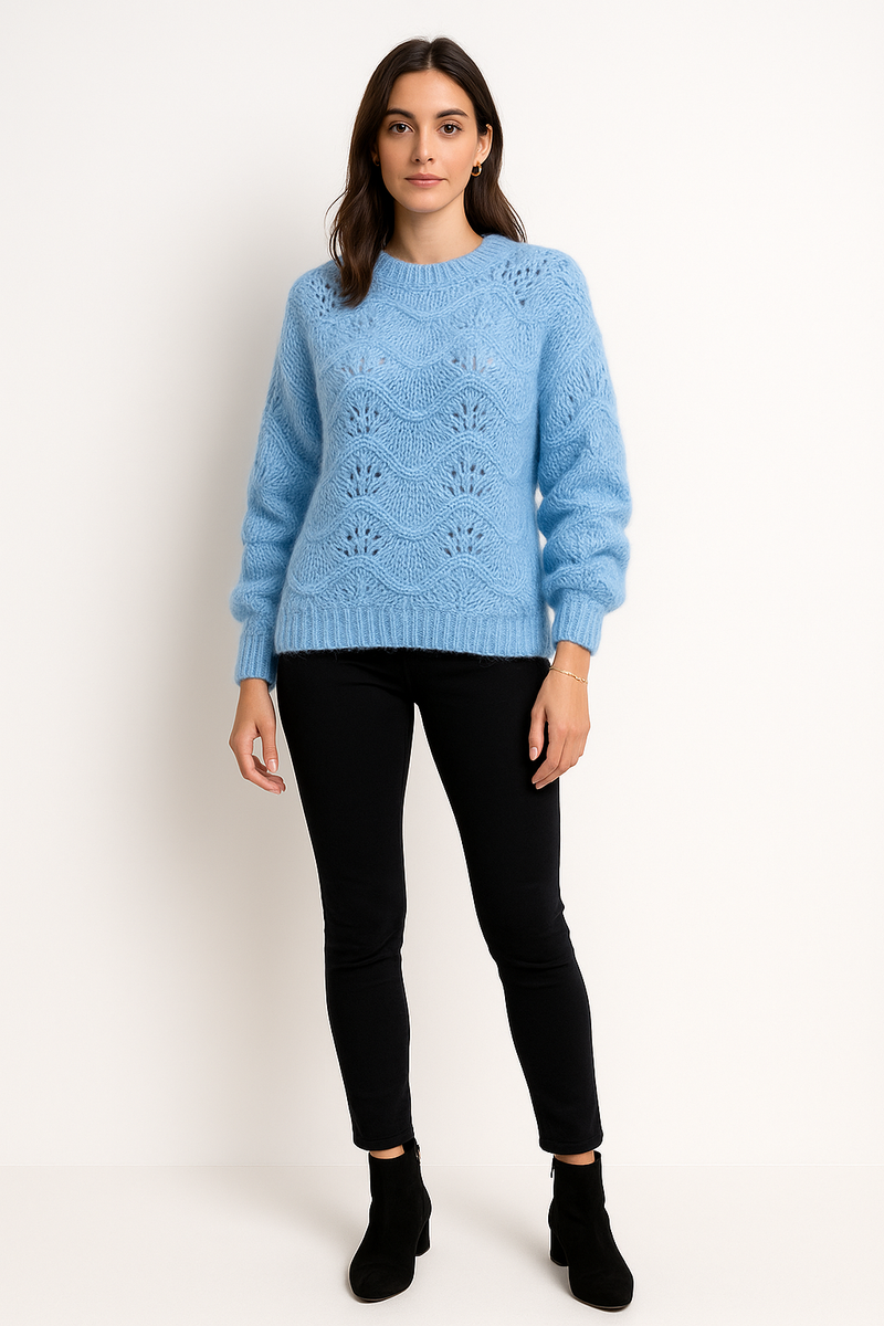 Sky Blue Sweater – Crew Neck with Textured Knit 25135