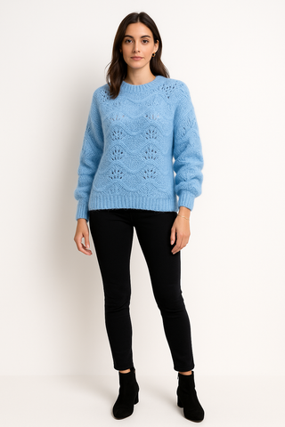 Sky Blue Sweater – Crew Neck with Textured Knit 25135