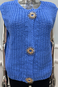 Sun ☀️ Broach Detailed, 100% Acrylic Knitted Waistcoat