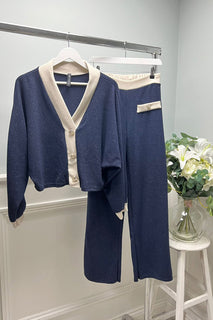 V Neck , cropped loungewear with gold-tone Button
