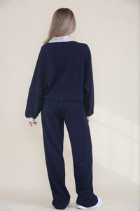 V Neck , cropped loungewear with gold-tone Button