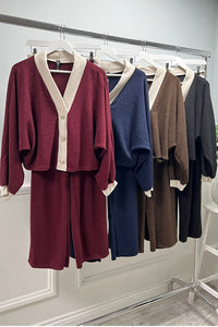 V Neck , cropped loungewear with gold-tone Button