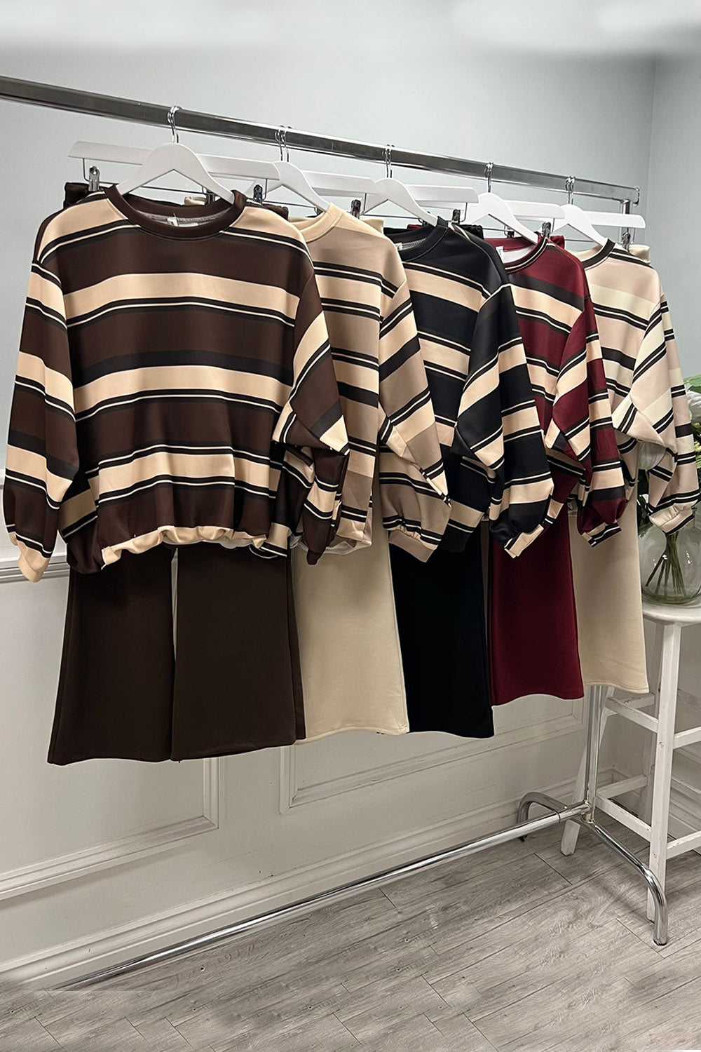 Loose Fitted ,Long Sleeves Co ords set with horizontal stripes