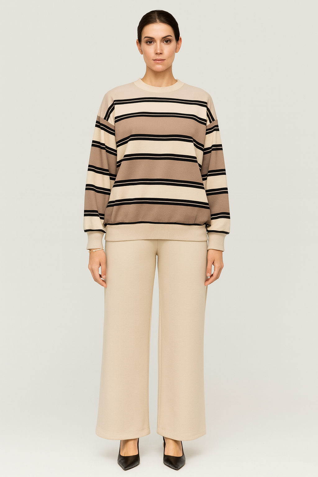 Loose Fitted ,Long Sleeves Co ords set with horizontal stripes