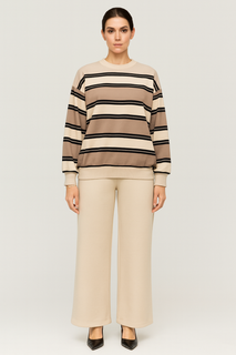 Loose Fitted ,Long Sleeves Co ords set with horizontal stripes