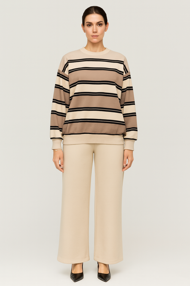 Loose Fitted ,Long Sleeves Co ords set with horizontal stripes