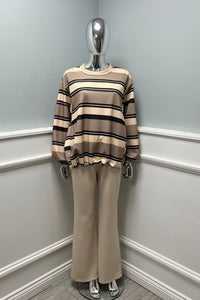 Loose Fitted ,Long Sleeves Co ords set with horizontal stripes