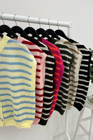 Striped Button-Up Knit Vest -Fabric: Acrylic-Blend Knit