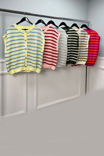 Striped Button-Front Knit Top - Soft Acrylic Blend