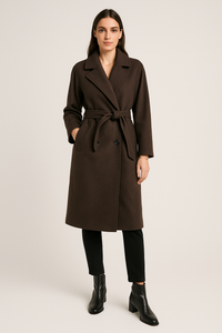 Wool-Blend Belted Long Coat