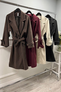 Wool-Blend Belted Long Coat
