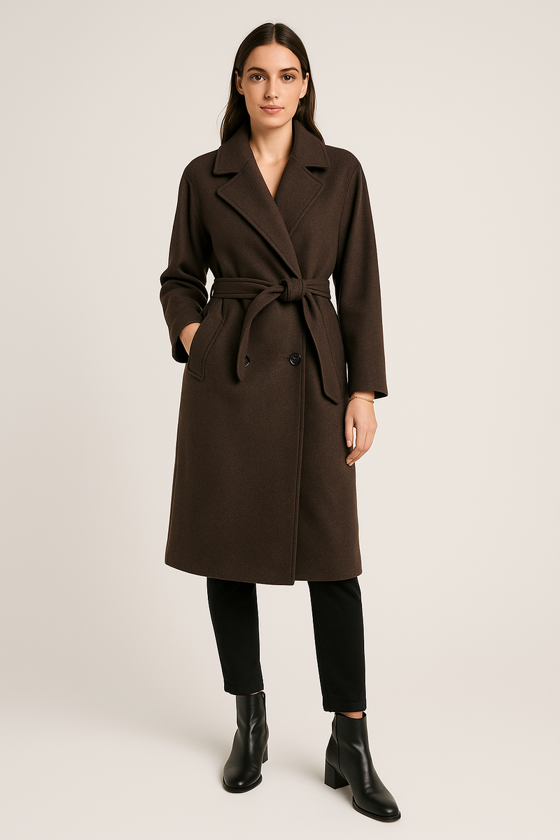 Wool-Blend Belted Long Coat