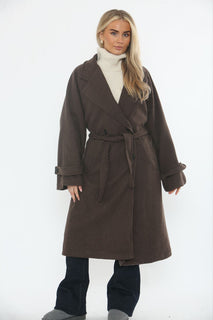 Wool-Blend Belted Long Coat