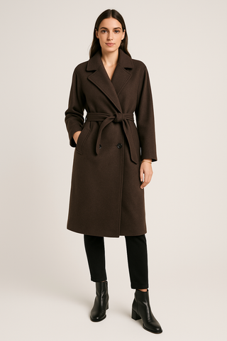 Wool-Blend Belted Long Coat